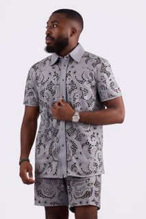 Cut-out Laser Leather Shirt - Grey