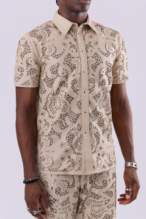 Cut-out Laser Leather Shirt - Beige