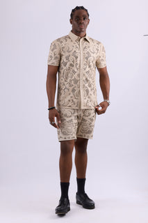 Cut-out Laser Leather Shirt - Beige