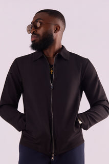 Double Zipper Closure Lightweight Shacket - Black