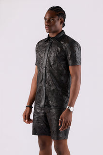 Cut-out Laser Leather Shirt - Black