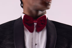 Cotton Velvet Pre-Tied Bow Tie - Burgundy Red