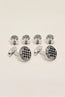 Checkered Circular Cufflinks Stud Set Silver