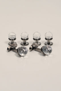 Circular Crystal Dark Cufflinks Stud Set