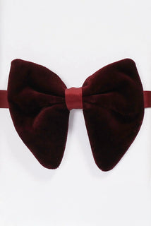 Cotton Velvet Pre-Tied Bow Tie - Burgundy Red