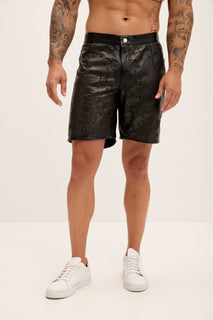 Cut-out Fitted Leather Shorts - Black