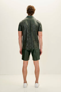 Cut-out Laser Leather Shirt - Green