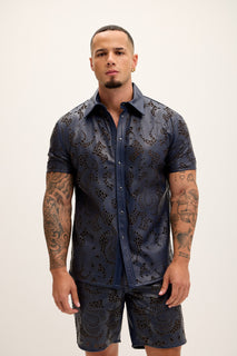 Cut-out Laser Leather Shirt - Navy