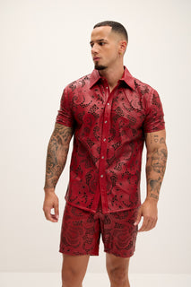 Cut-out Laser Leather Shirt - Red