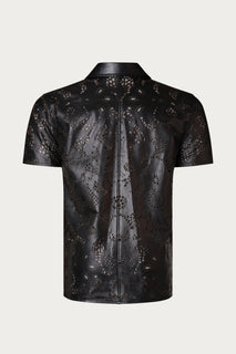 Cut-out Laser Leather Shirt - Black