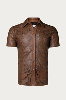 Cut-out Laser Leather Shirt - Brown