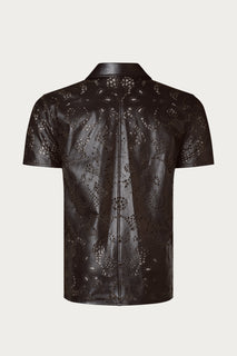 Cut-out Laser Leather Shirt - Dark Brown