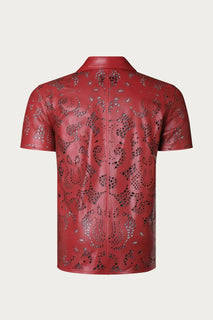 Cut-out Laser Leather Shirt - Red