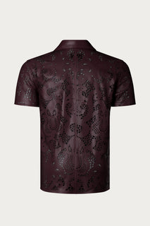 Cut-out Laser Leather Shirt - Wine