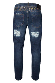 Embellished Slim Straight Navy Jeans