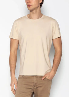 Fitted Lightweight Crew-Neck T-Shirt - Beige