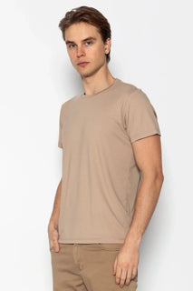 Fitted Lightweight Crew-Neck T-Shirt - Light Brown