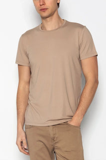 Fitted Lightweight Crew-Neck T-Shirt - Light Brown