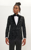 Metallic Velvet Flocking Tuxedo Jacket - Black