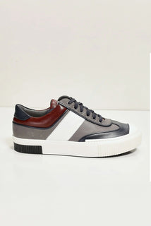 Multi Leather Lace Up Sneakers - Navy White