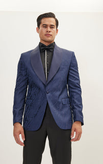 Psychedelic Texture Shawl Lapel Tuxedo Jacket- Navy
