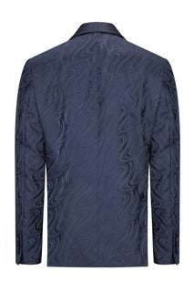 Psychedelic Texture Shawl Lapel Tuxedo Jacket- Navy