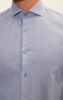 Pure Cotton French Placket Spread Collar Dress Shirt - Navy White Hairline