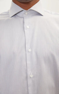 Pure Cotton French Placket Spread Collar Dress Shirt - White Anthracite Striped