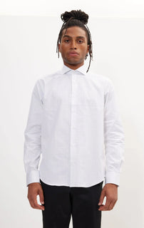 Pure Cotton French Placket Spread Collar Dress Shirt - White Graph