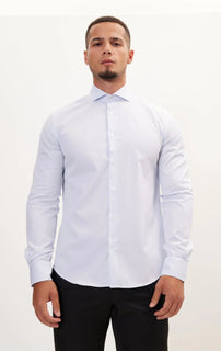 Pure Cotton French Placket Spread Collar Dress Shirt - White Light Blue Royal Oxford