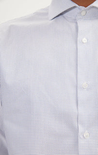 Pure Cotton French Placket Spread Collar Dress Shirt - White Navy Jacquard
