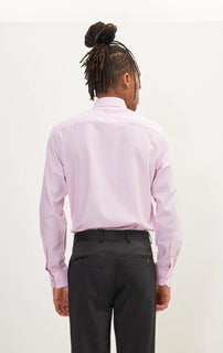 Pure Cotton French Placket Spread Collar Dress Shirt - White Pink Oxford