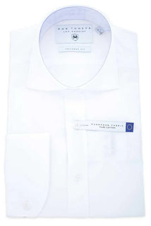 Pure Cotton Front Placket Spread Collar Dress Shirt - White