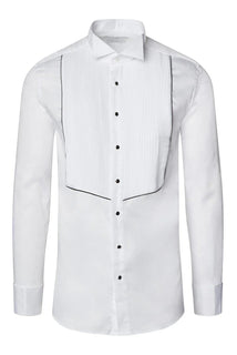 Pure Cotton Pleated Wing Tip Collar Shirt - White Black