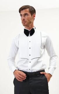 Pure Cotton Pleated Wing Tip Collar Shirt - White Black