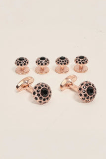 Rose Gold Dark Stone Encrusted Cufflinks Stud Set Rose Gold Black