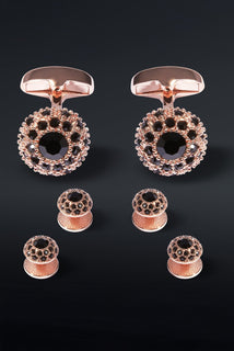 Rose Gold Dark Stone Encrusted Cufflinks Stud Set Rose Gold Black
