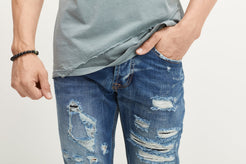 Slim Straight Cotton Denim Jeans - Navy