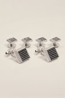 Stainless Steel Dark Stone Cufflinks Stud Set Silver