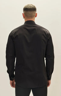 Pure Cotton Pleated Classic Collar Formal Shirt  - Black